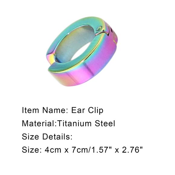 Rainbow Titanium Iridescent Stainless Steel Magnetic Hinged Hoop Clip Earrings - Picture 6 of 16
